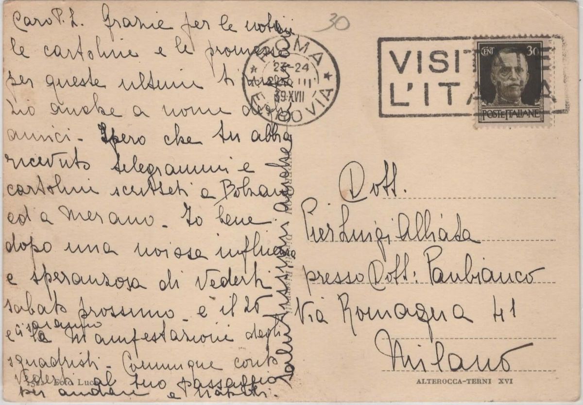 Cartolina Originale "mussolini Coi Figli Vittorio e Bruno"