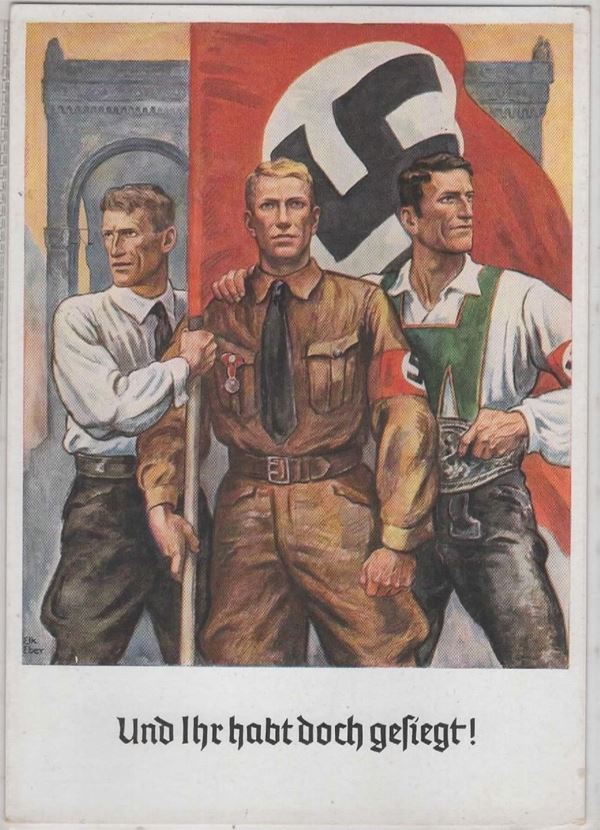 Original propaganda postcard 1938 "Und Ihr habt doch gefiegt! - Anyway you won"