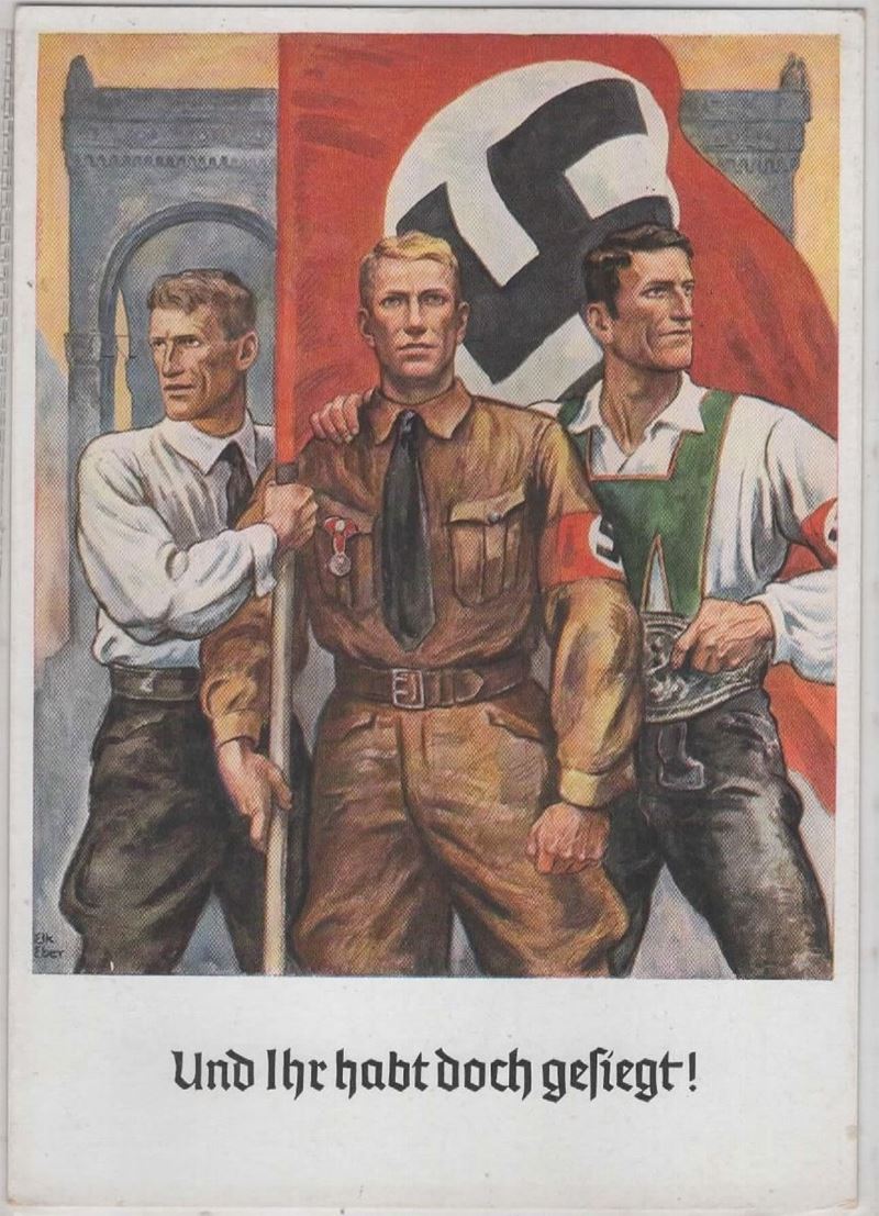 Cartolina Originale di Propaganda 1938 "und Ihr Habt Doch Gefiegt! - Comunque Hai Vinto"