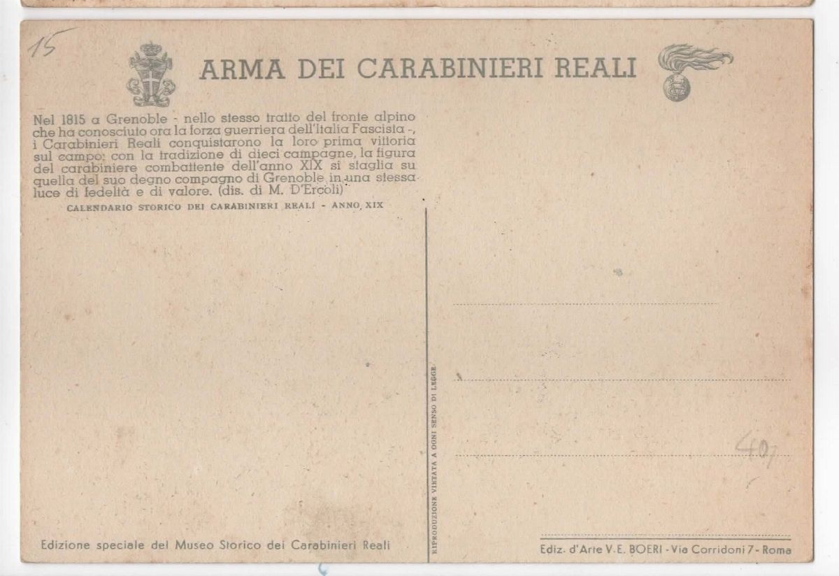 Cartolina Originale "arma dei Carabinieri Reali 1940 Circa