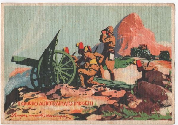 Original colonial postcard the indigenous self-trailed group "Always forward everywhere"