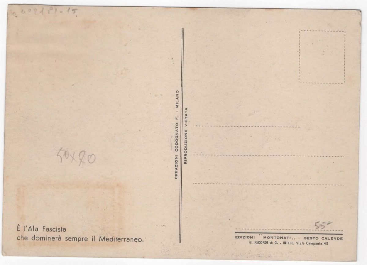 Cartolina Originale Rara Aviazione "è L'ala Fascita"1938