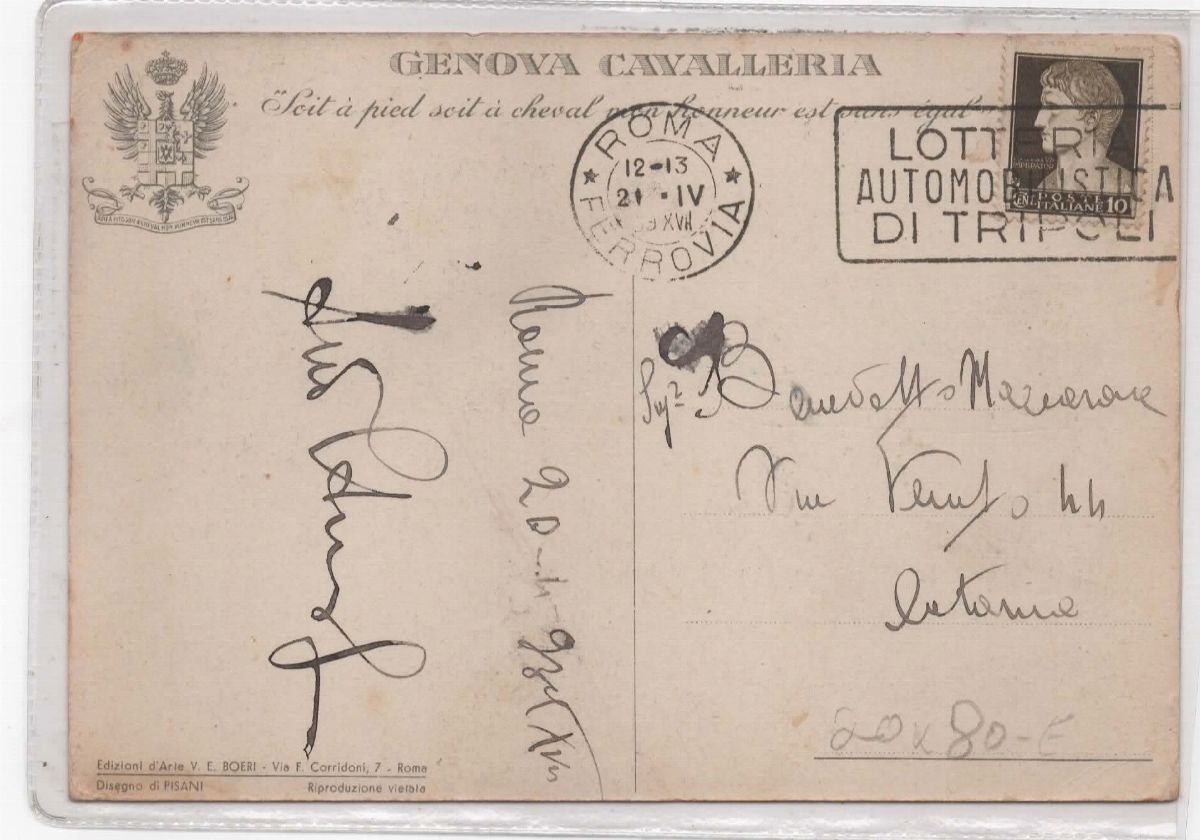 Cartolina originale rara "Genova- Cavalleria"