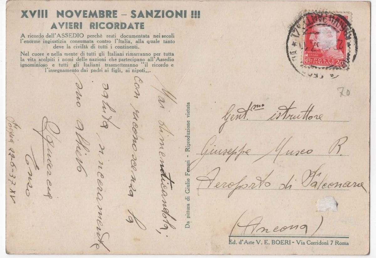 Cartolina XVIII novembre sanzioni!!!- Avieri Ricordate Scuola Fooggia