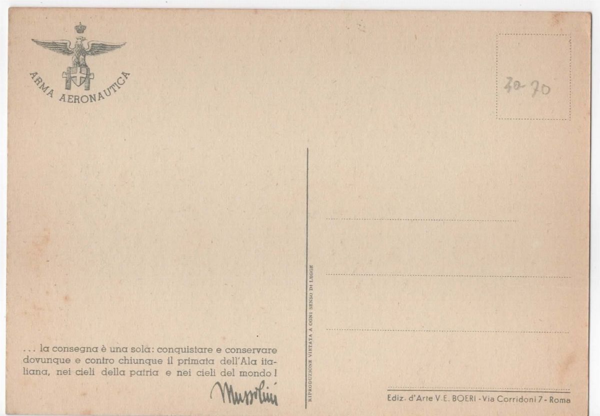 Cartolina originale rara arma aeronautica