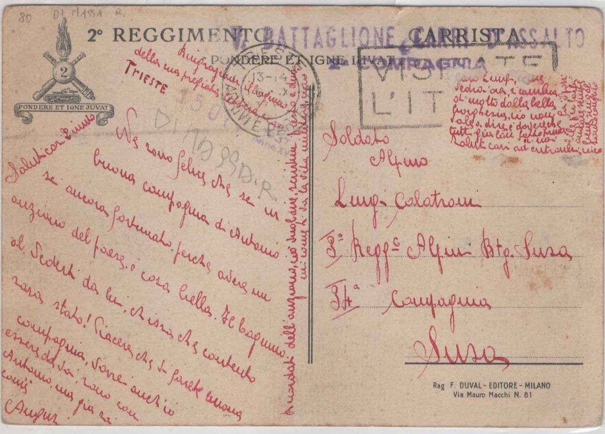 Cartolina originale 2° reggimento carrista