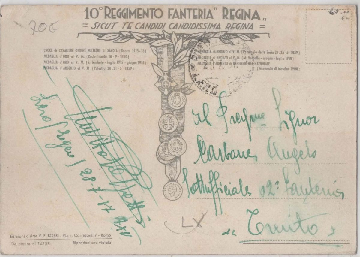 Rara Cartolina Originale 10° Reggimento Fanteria "regina" Monte S. Michele - 20 Giugno 1916