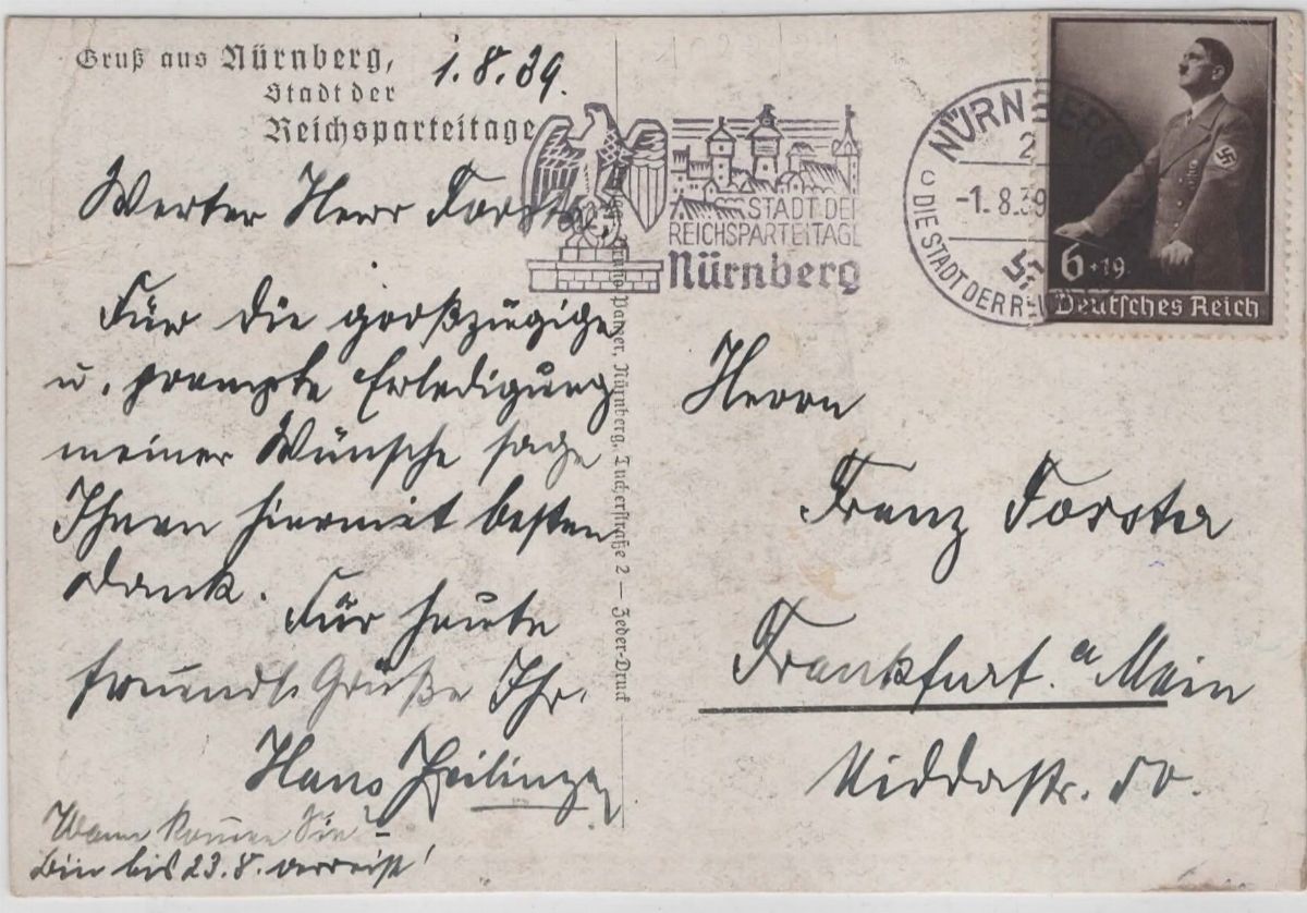 Cartolina Originale Fotografata "hitler Saluta il Suo Vice e il Dott.ley"