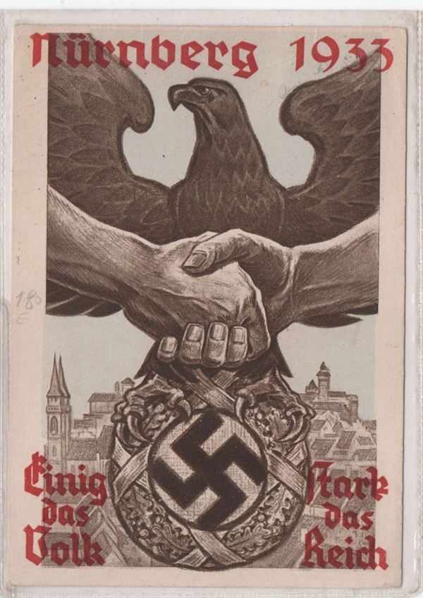 Original vintage postcard illustration of nationalist Germany propaganda with the German eagle