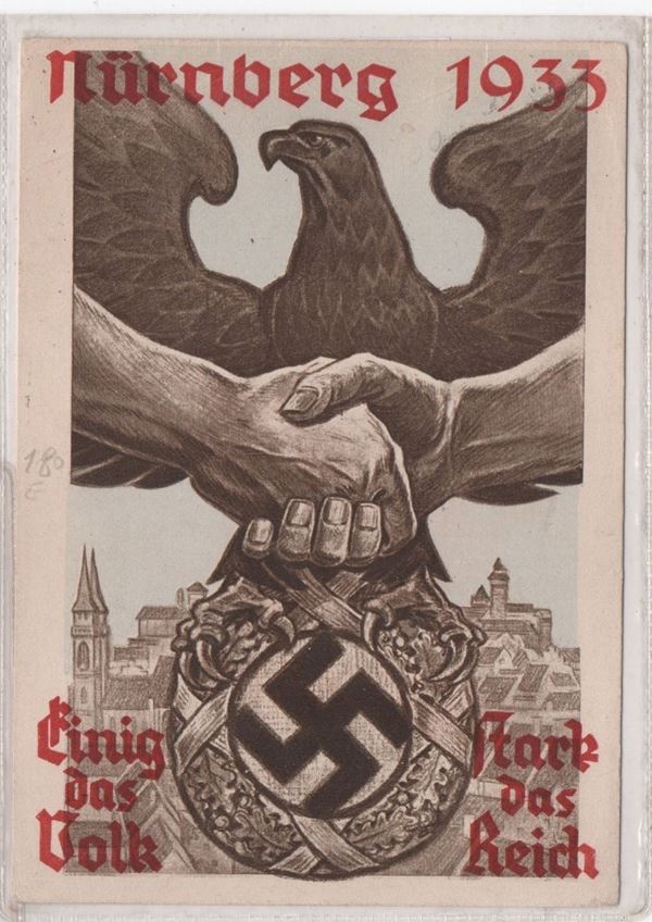 Cartolina originale vintage illustrazione della Germania nazionalista propaganda con l'acquila tedesca