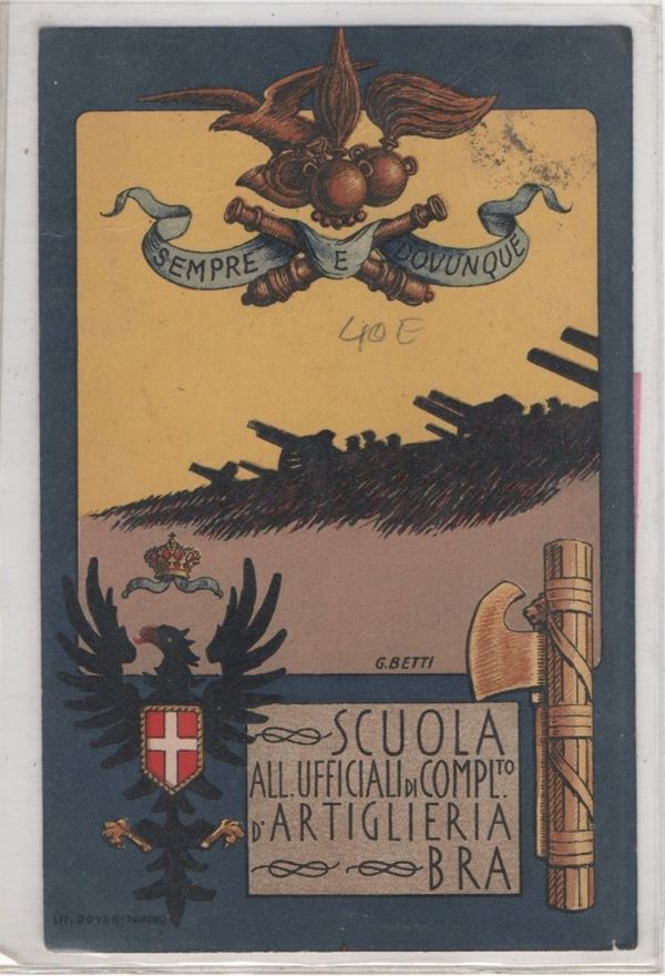 Cartolina originale scuola allievi ufficiali di completamento d'artiglieria BRA