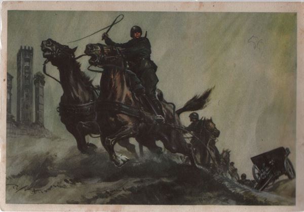Rare original postcard school of artillery officers - Lucca