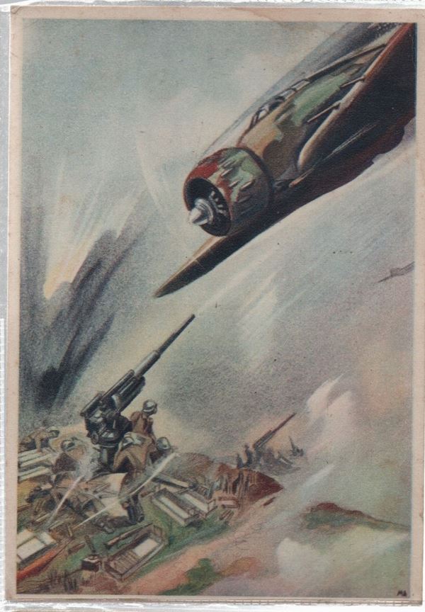 Rare postcard raiding planes against an anti-aircraft battery