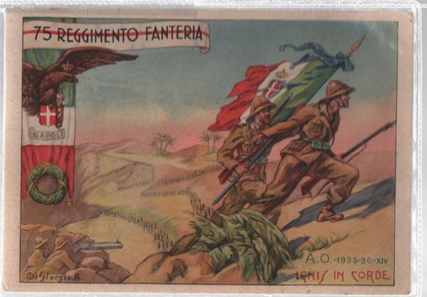 Rara cartolina originale 75° reggimento fanteria "Napoli"- "Ignis in corde"