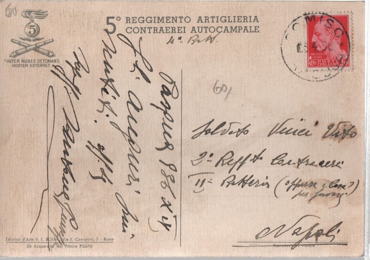 Cartolina Originale 5° Reggimento Artiglieria Contraerei Autocampale "inter Nubes Detonans Hostem...