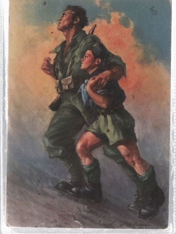 Original postcard FNF - Italian youth of the lictor to the soldiers of Italy