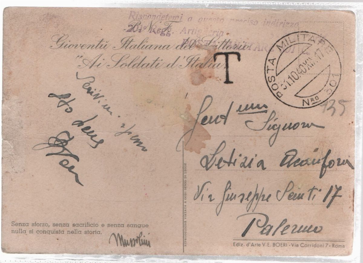 Cartolina originale FNF - Gioventù italiana del littorio ai soldati d'Italia