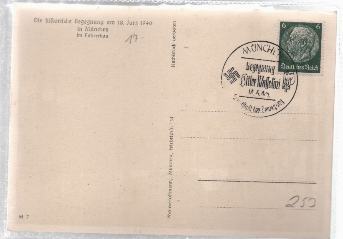 Cartolina Originale "lo Storico Incontro del 18.06.1940 a Monaco di Baviera del Fuhrer - Bau