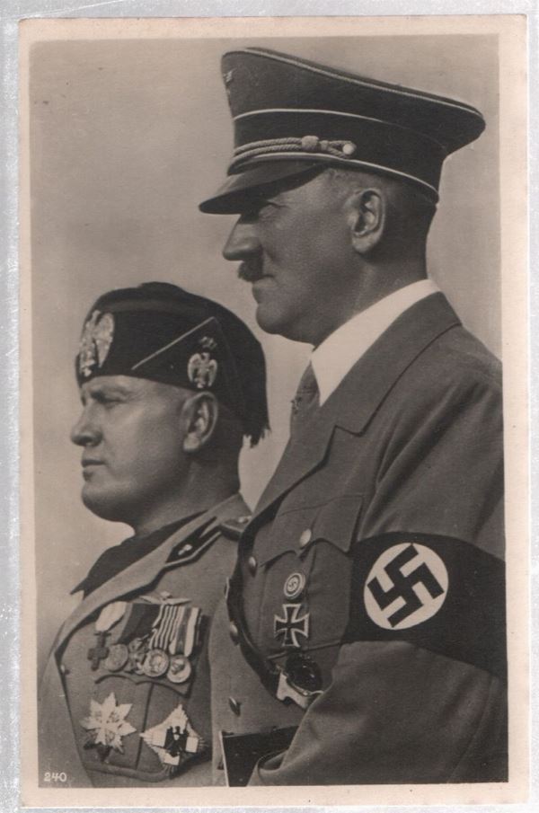 Cartolina originale fotografica Adolf Hitler e Benito Mussolini 1935