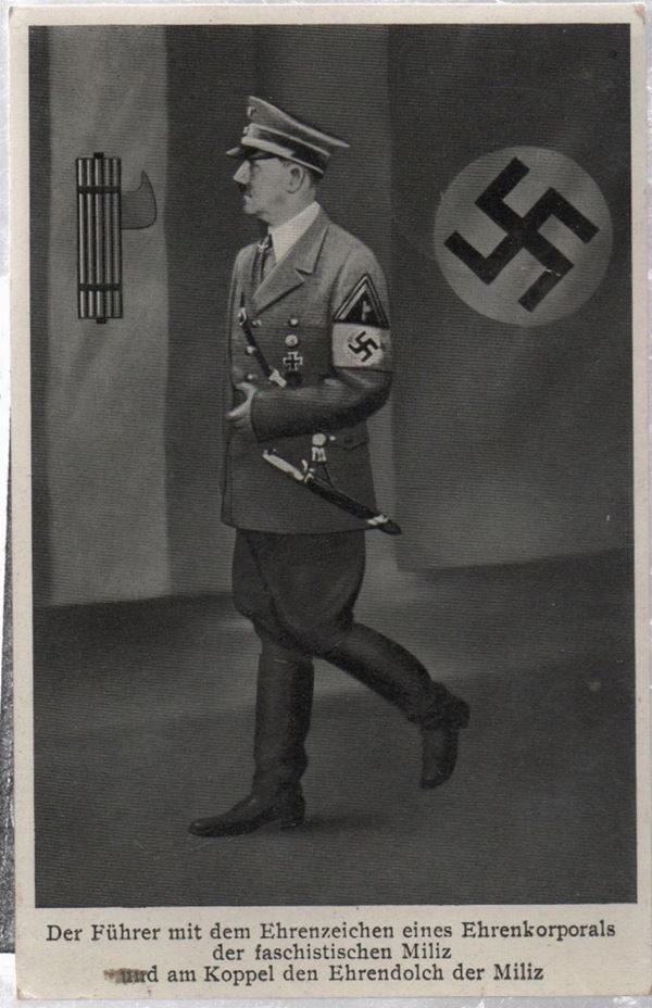 Cartolino fotografica origiale Fuhrer con il distintivo d'onore di caporale onorario della milizia