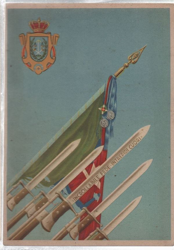 Cartolina originale 64° reggimento di fanteria "Cagliari: incrollabile fede, intrepidi cuori"