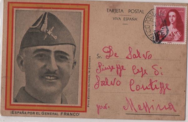 Original postcard with photo of Francisco Franco