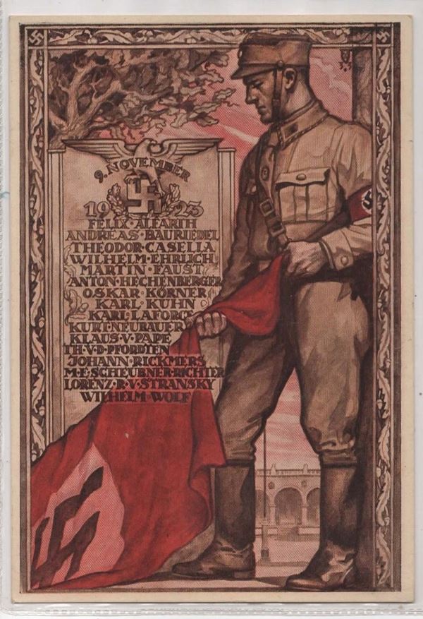 Cartolina originale commemorativa propaganda tedesca del putsch di Monaco 09.11.1923