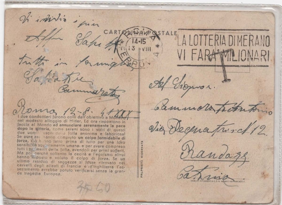 Cartolina Rarissima Originale Mussolini e Hitler a Munich nel 1938 Nell'appartamento di Hitler