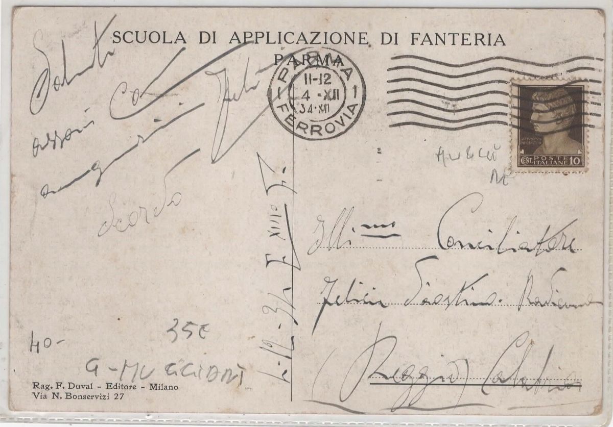 Cartolina Originale "arte Et Virtute Usque Ad Victoriam" Scuola di Applicazione di Fanteria