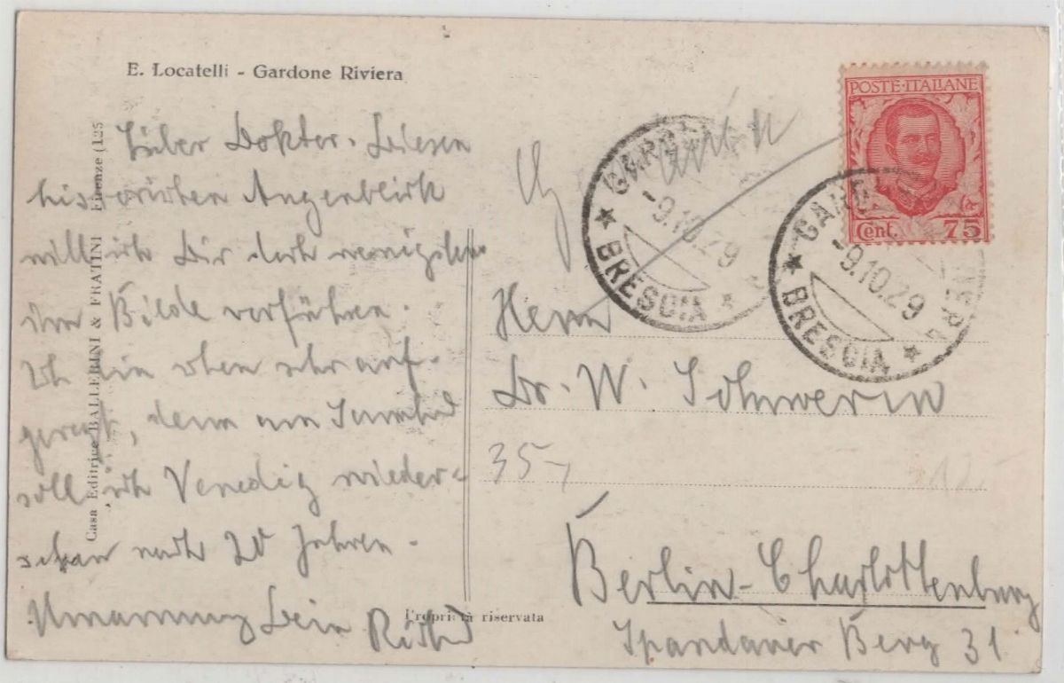 Cartolina fotografica originale di Mussolini e Gabriele D'Annunzio a Gardone Riviera