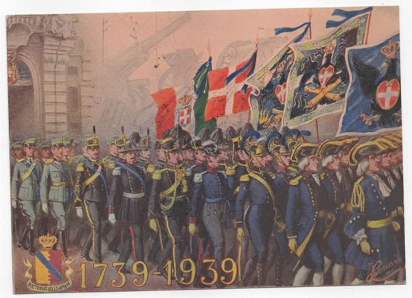 Cartolina militaria scuola artiglieria fortificazione anniversario 1739-1939
