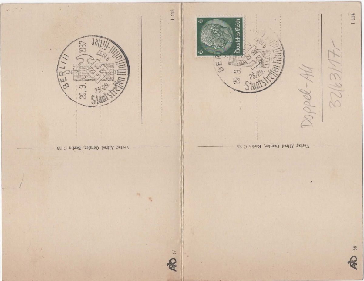 Cartolina originale doppia - Duce Benito Mussolini e Fuhrer Adolf Hitler