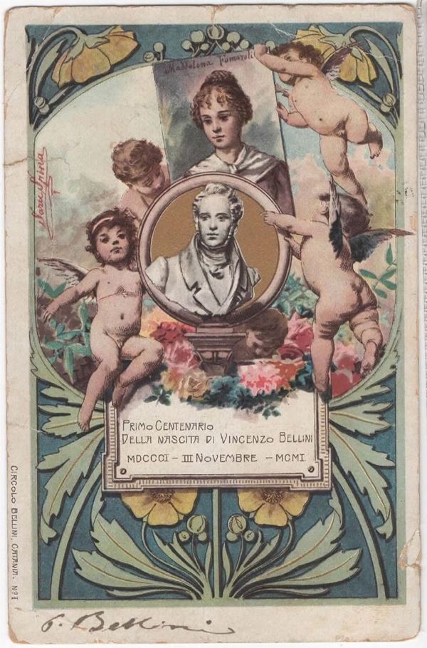 Cartolina Primo centenario della nascita di Vincenzo Bellini
