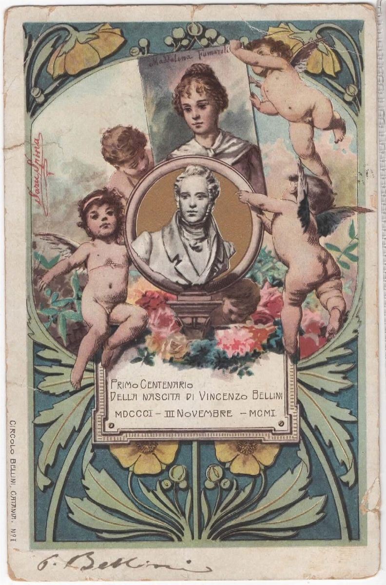 Cartolina Primo Centenario della Nascita di Vincenzo Bellini