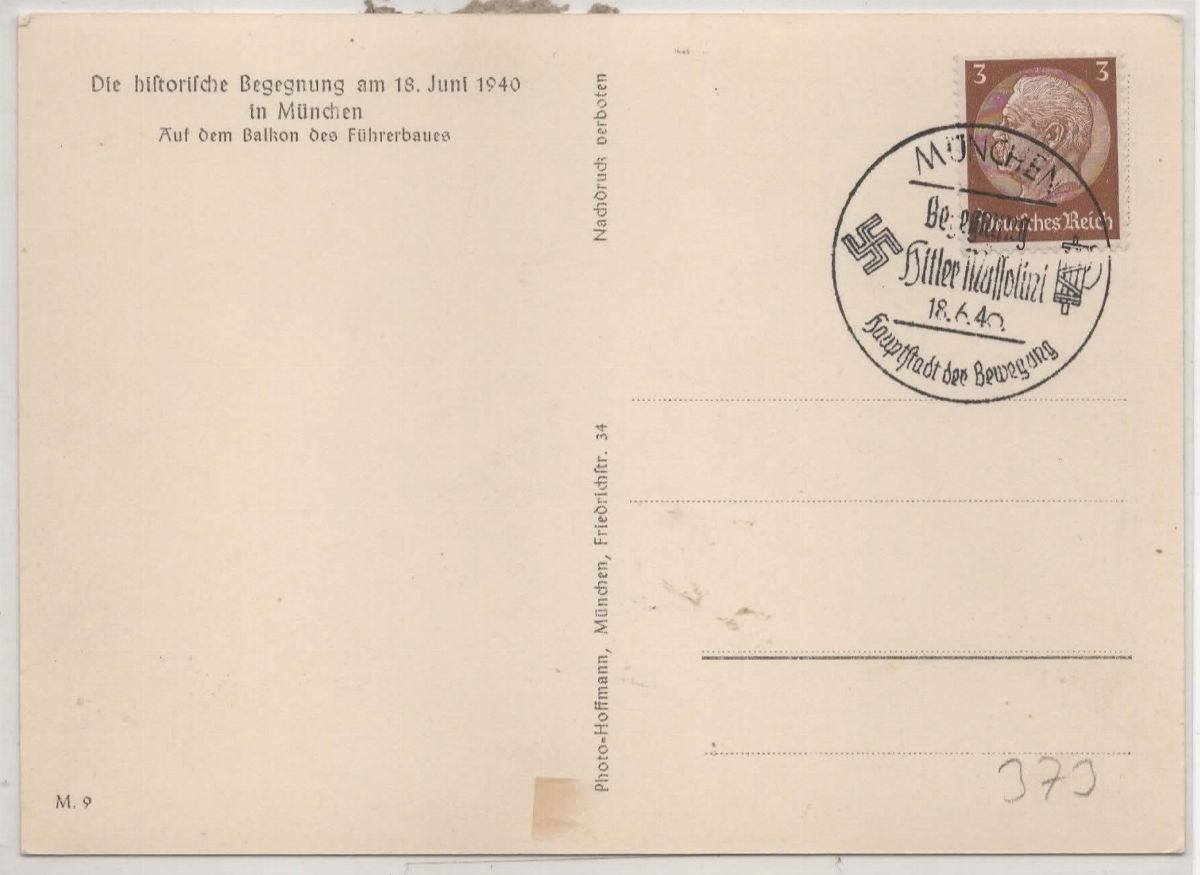 Cartolina Originale "L'incontro Storico del 18 Giugno 1940 a Monaco di Baviera sul Bancone del Fu...