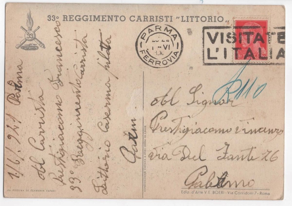 Cartolina originale militare 33°reggimento carristi "Littorio"