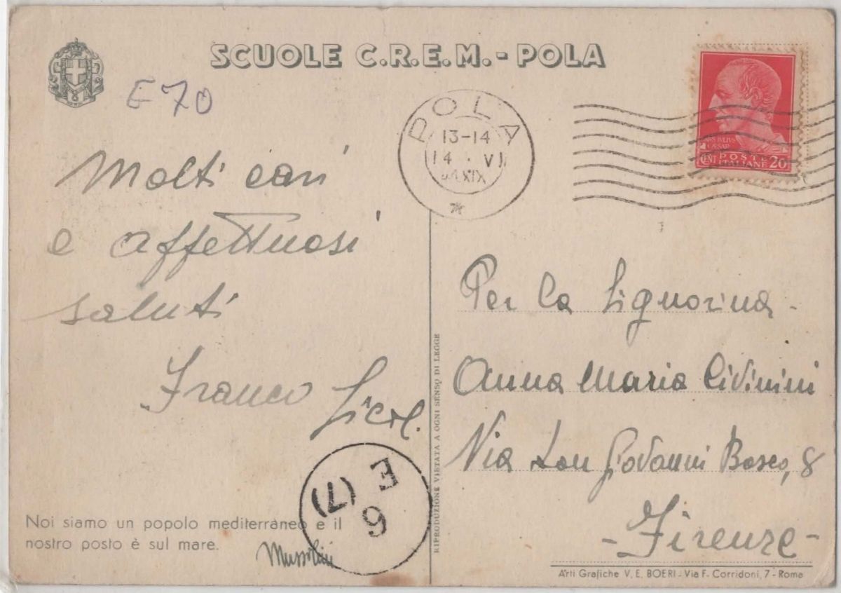 Cartolina originale C.R.E.M. Scuola regia marina pola