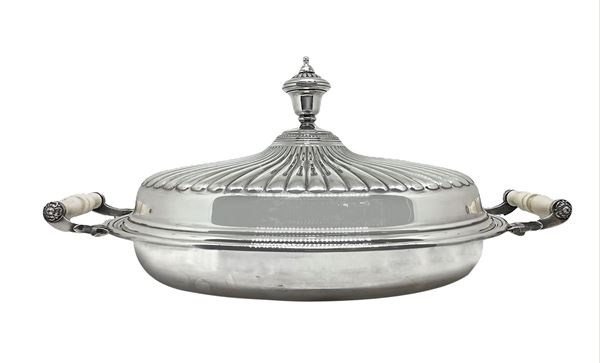 CESA - RISOPITER DISH IN 800 SILVER AND IVORY HANDLES GRODON COLLECTION