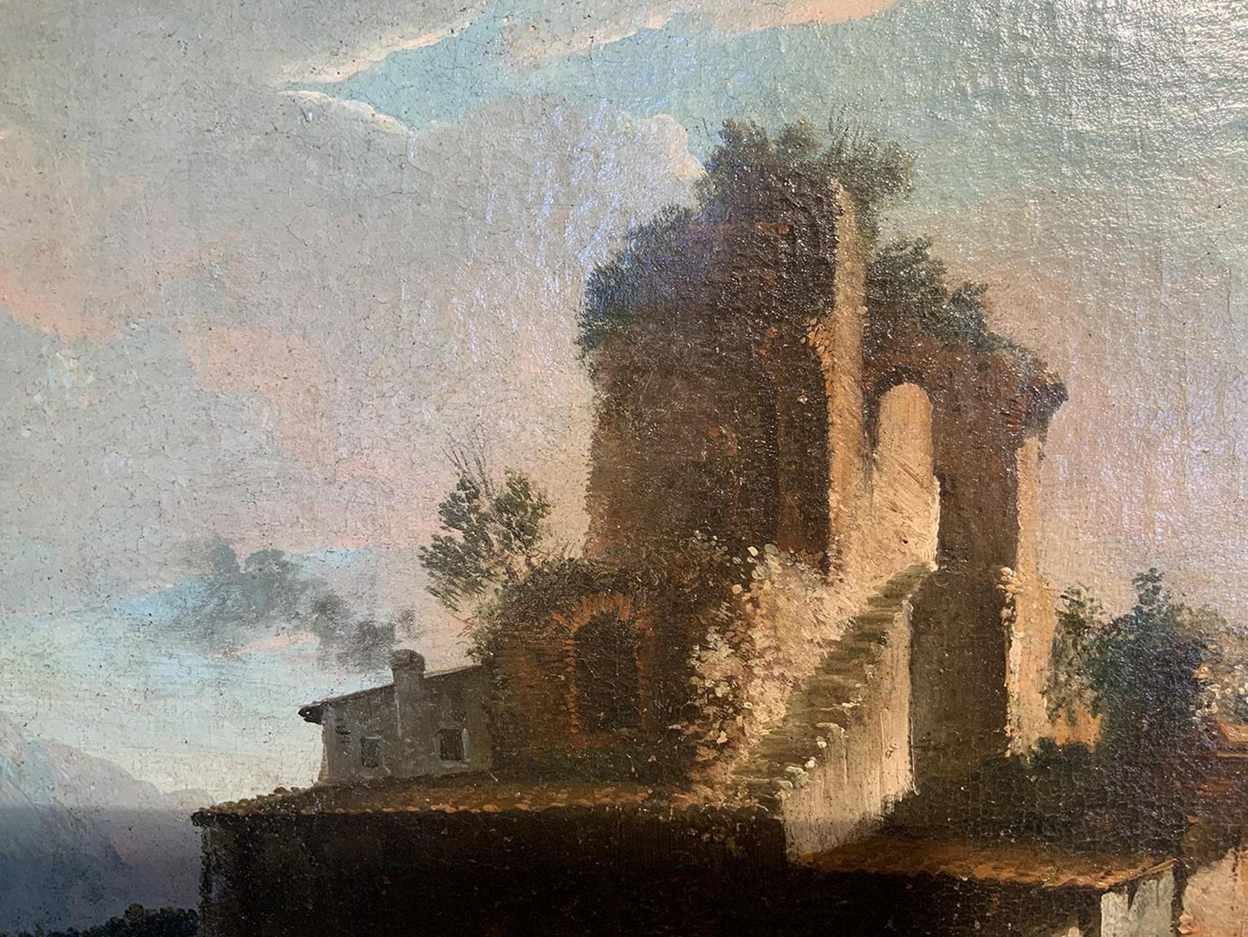 Veduta del Tevere a carattere archeologico con personaggi