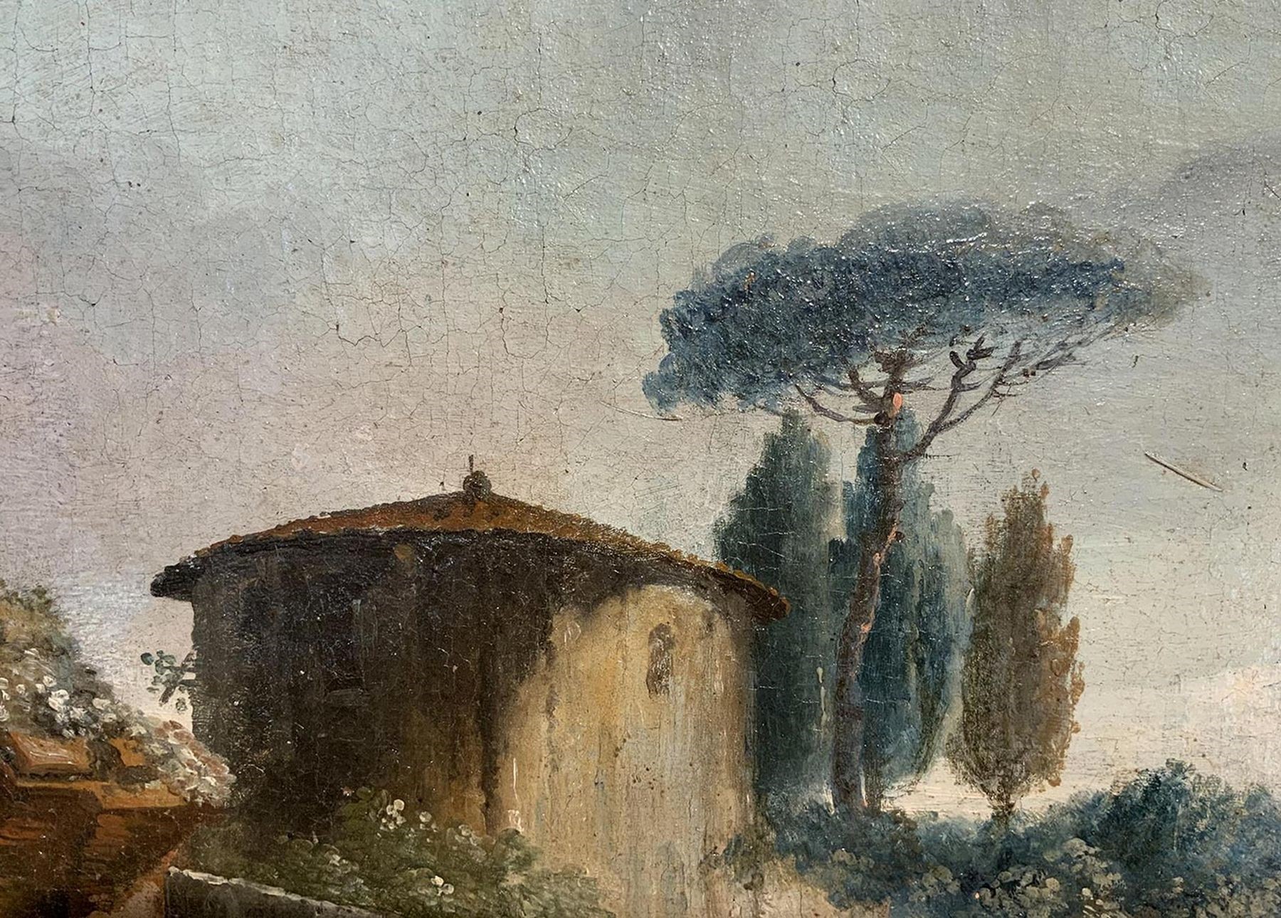 Veduta del Tevere a carattere archeologico con personaggi