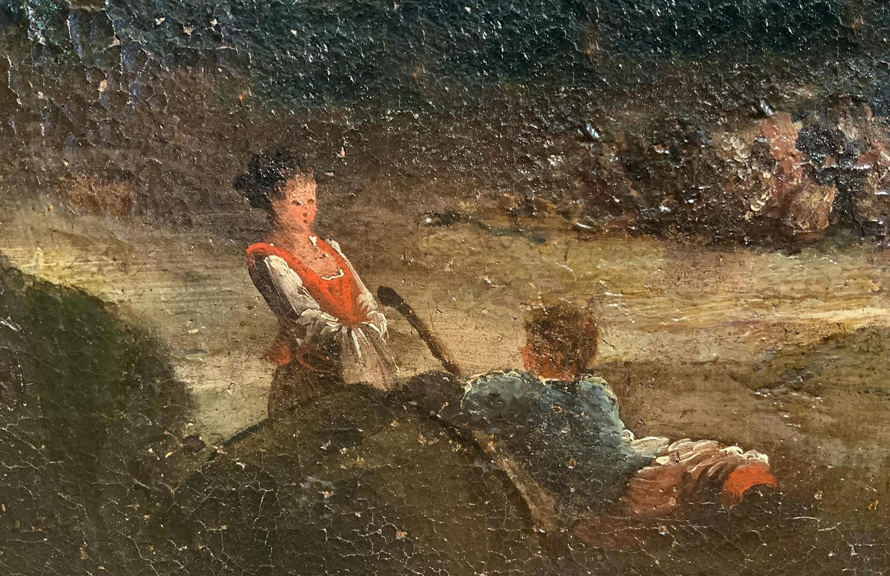 Veduta del Tevere a carattere archeologico con personaggi