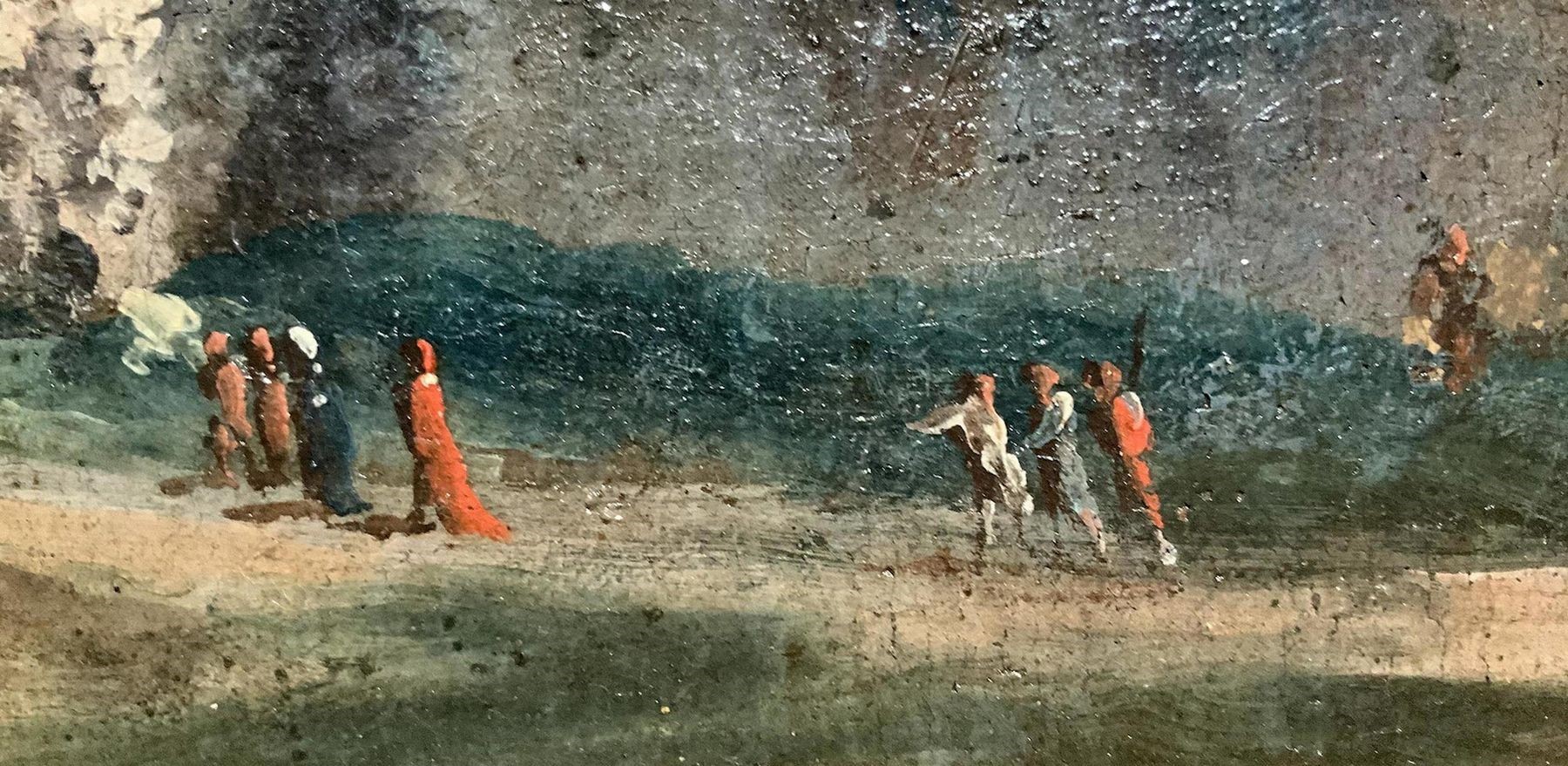 Veduta del Tevere a carattere archeologico con personaggi