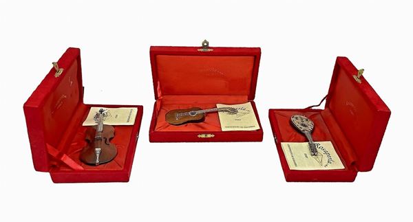 Rosaperla s.a.s - Tre miniature di strumenti musicali in legno pregiato e argento 925