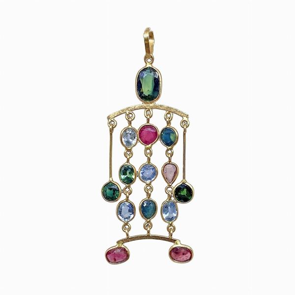 Gold pendant with stones