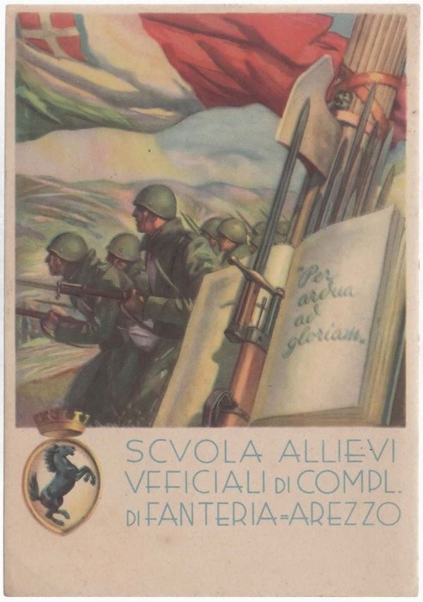 Cartolina originale scuola allievi ufficiali di compl. fanteria -Arezzo