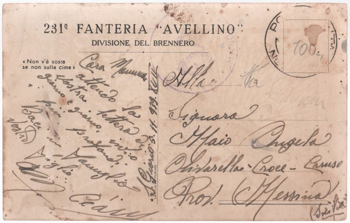 Cartolina originale 231° fanteria Avellino- divisione Brennero