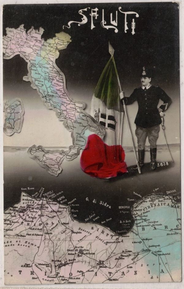Rare original postcard "Greetings" - Tripolitania
