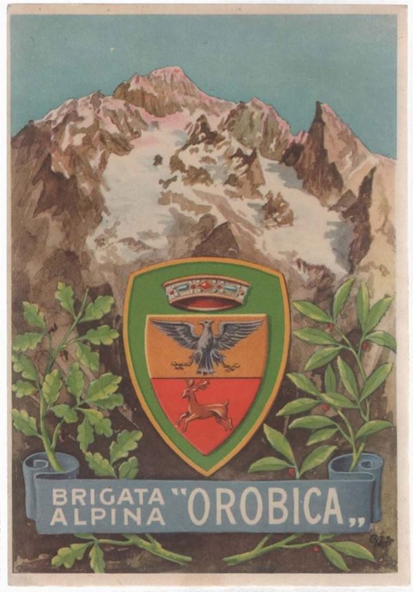 Cartolina originale brigata alpina Orobica sede a Merano