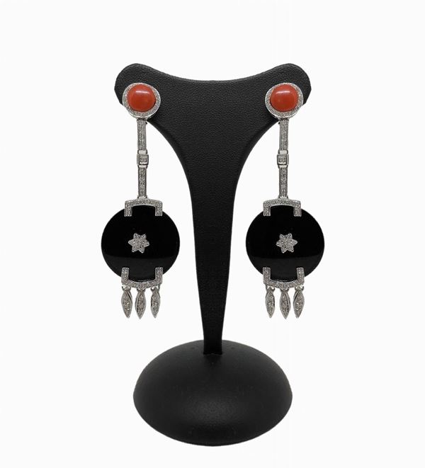 Onyx and coral earrings