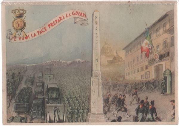 Original postcard Rome Military District I ° (36 °) "If you want peace, prepare for war" 1938